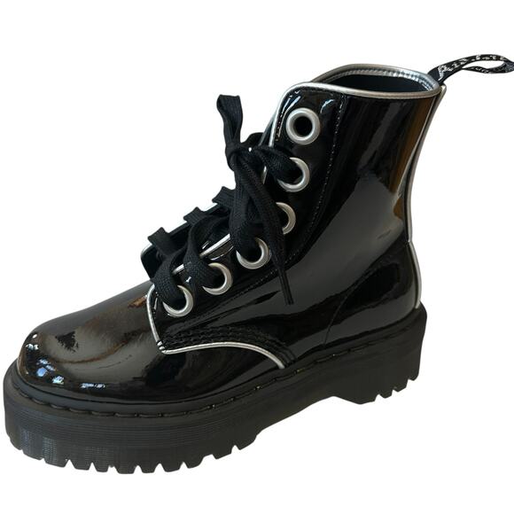 Dr. Martens Molly Boots Black Silver Platform Combat Patent Leather Women's 8 - Picture 10 of 10